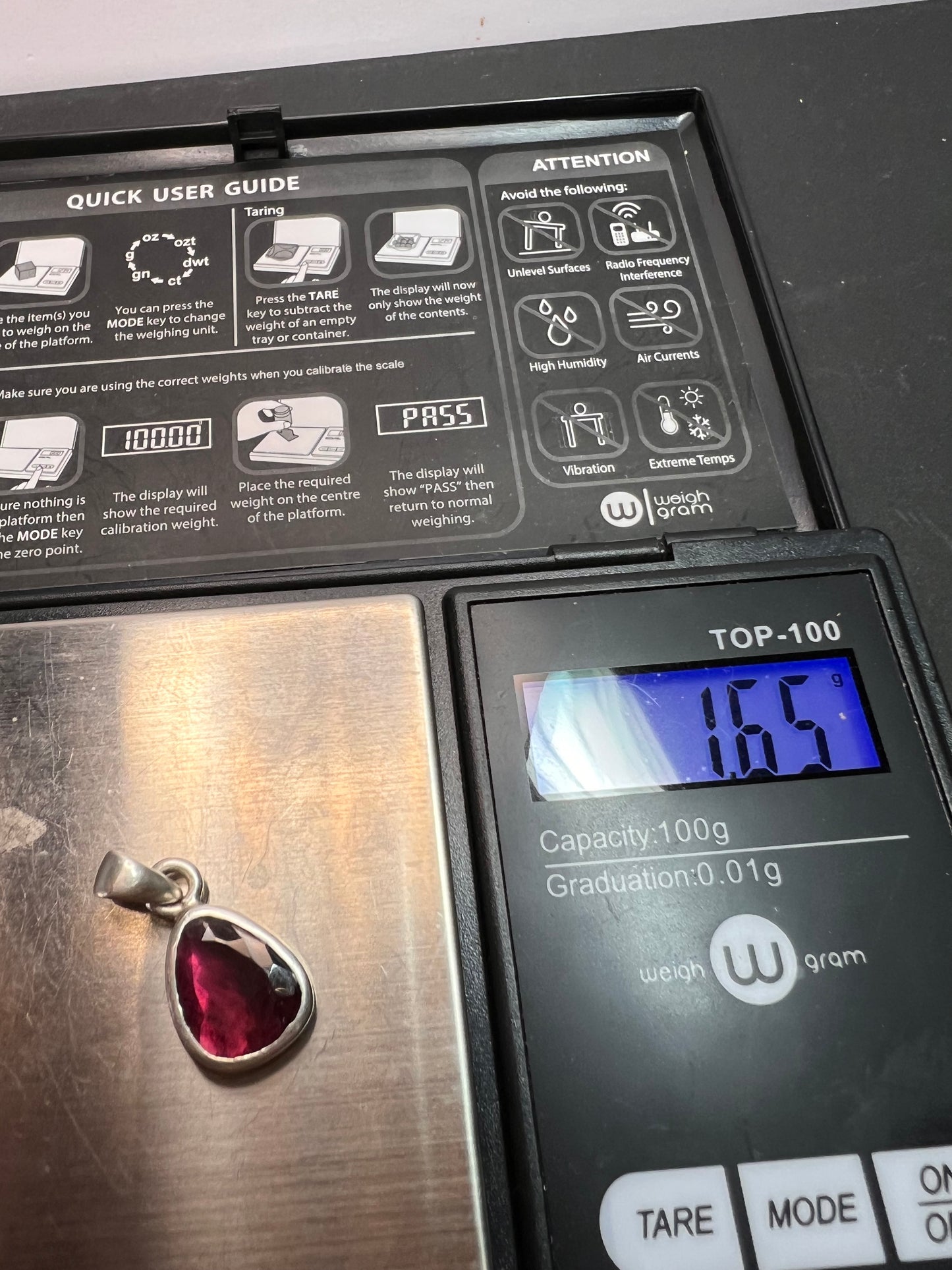 NEW Rubellite pink tourmaline sterling silver pendant 1.65 grams