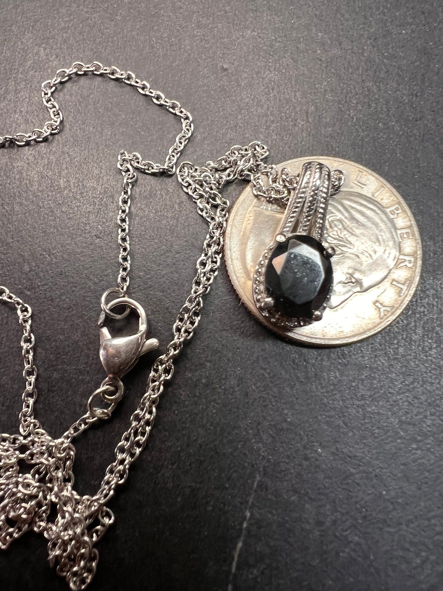 NEW black tourmaline stainless steel pendant and chain