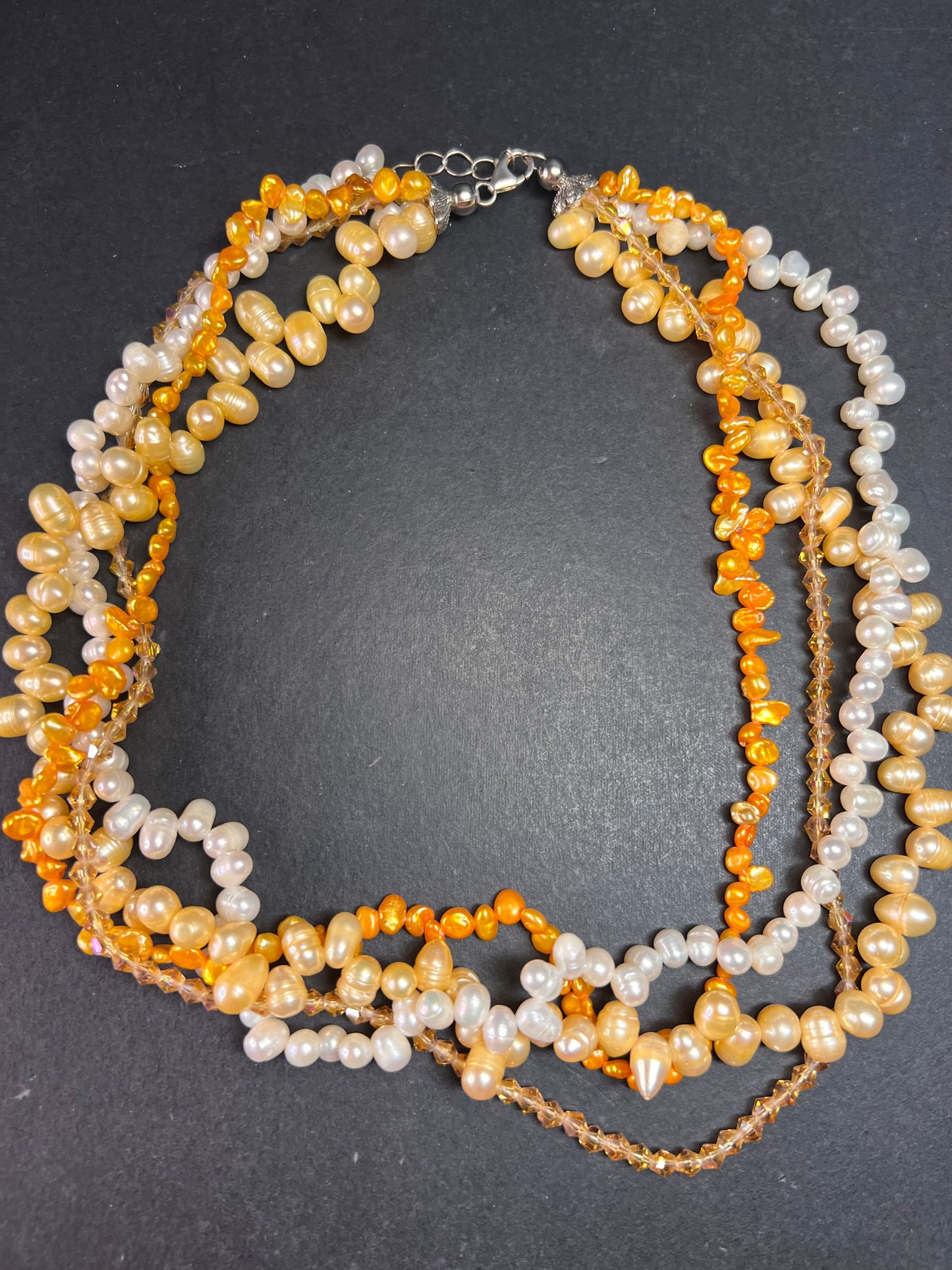NEW yellow freshwater pearl multi strand necklace with sterling silver clasp