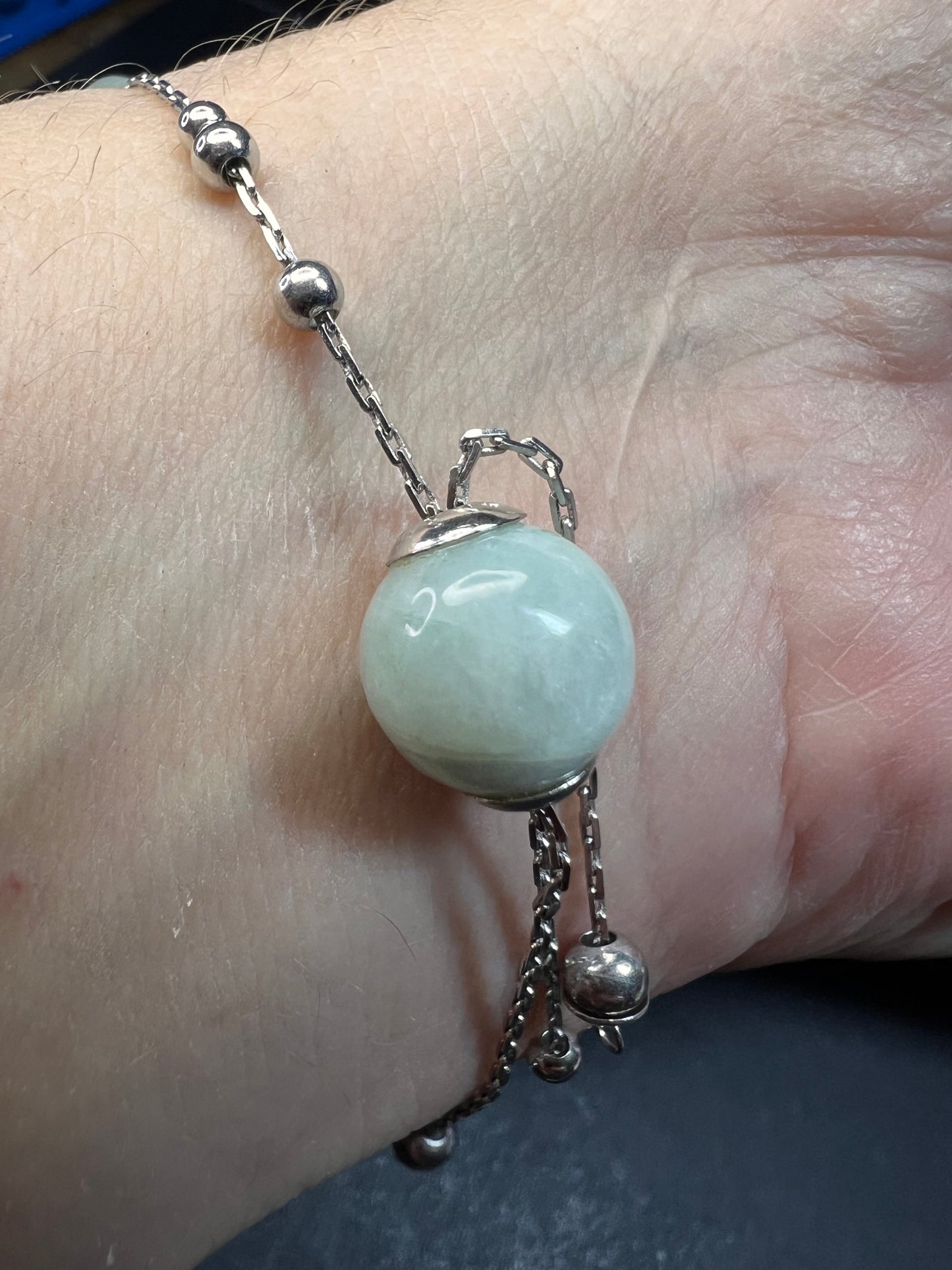 Burmese jade adjustable bolo sterling silver bracelet