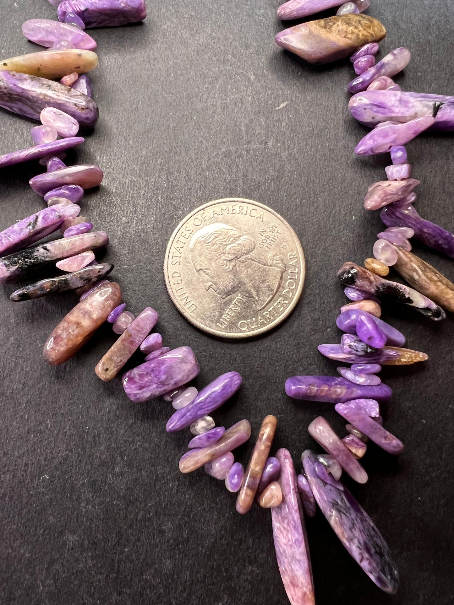 NEW charoite graduated chip beaded 20 inch necklace with stainless steel clasp