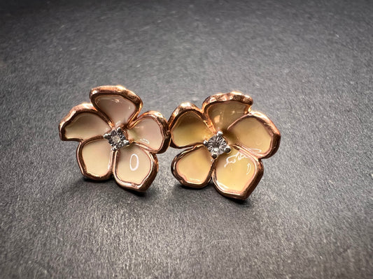 Diamond accent floral enamel earrings in rose gold over sterling silver