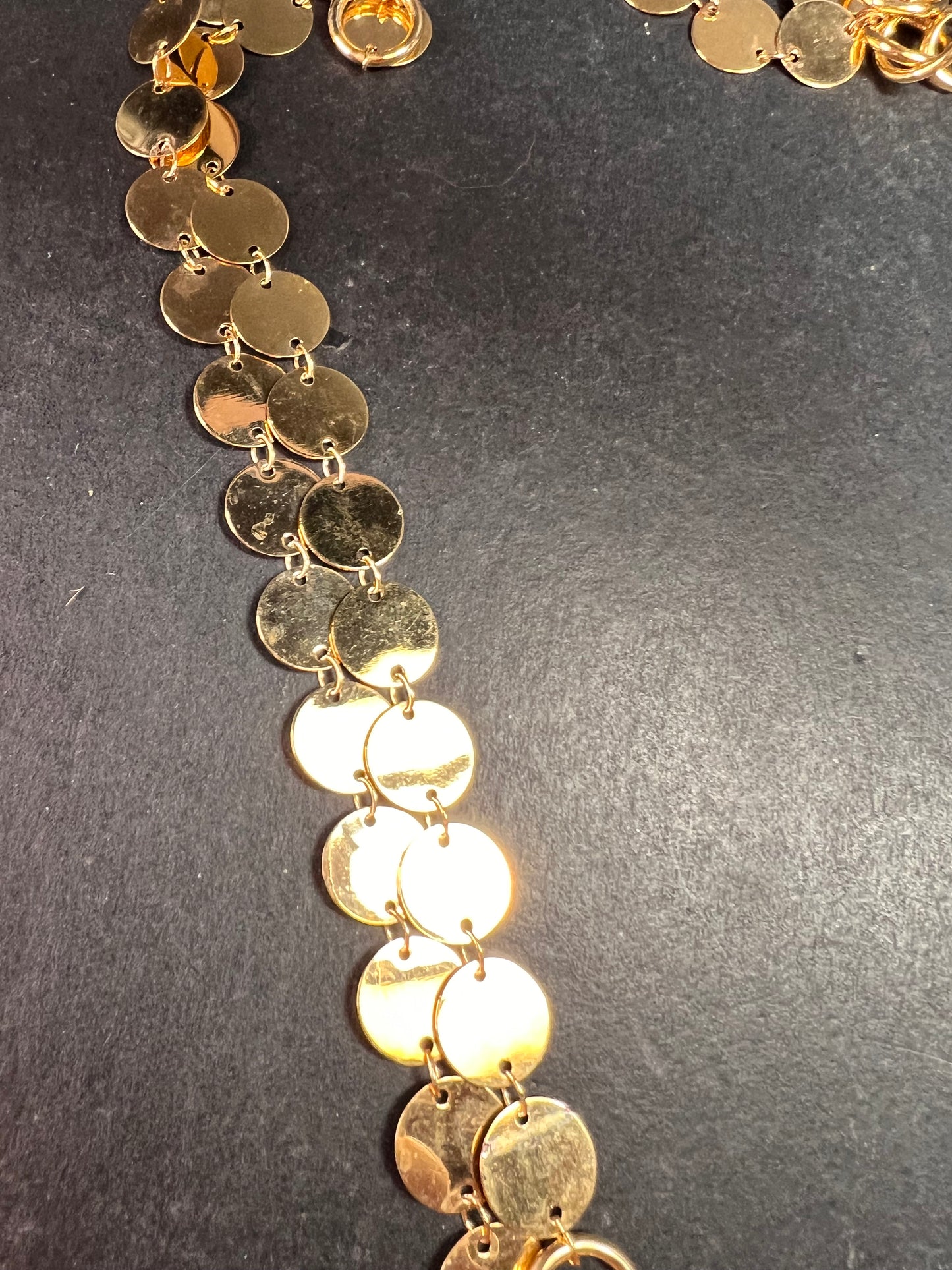 Italian 18K Gold Plated Disc Necklace 32 Inch Adjustable Layered Chain