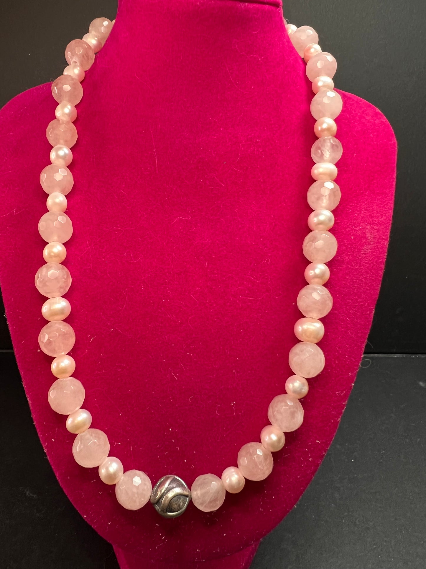 NEW rose quartz and pearl sterling silver necklace