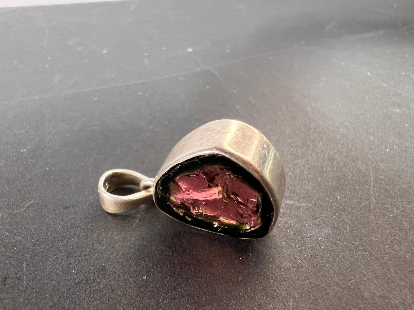 NEW Watermelon tourmaline slice sterling silver pendant 3.90 grams