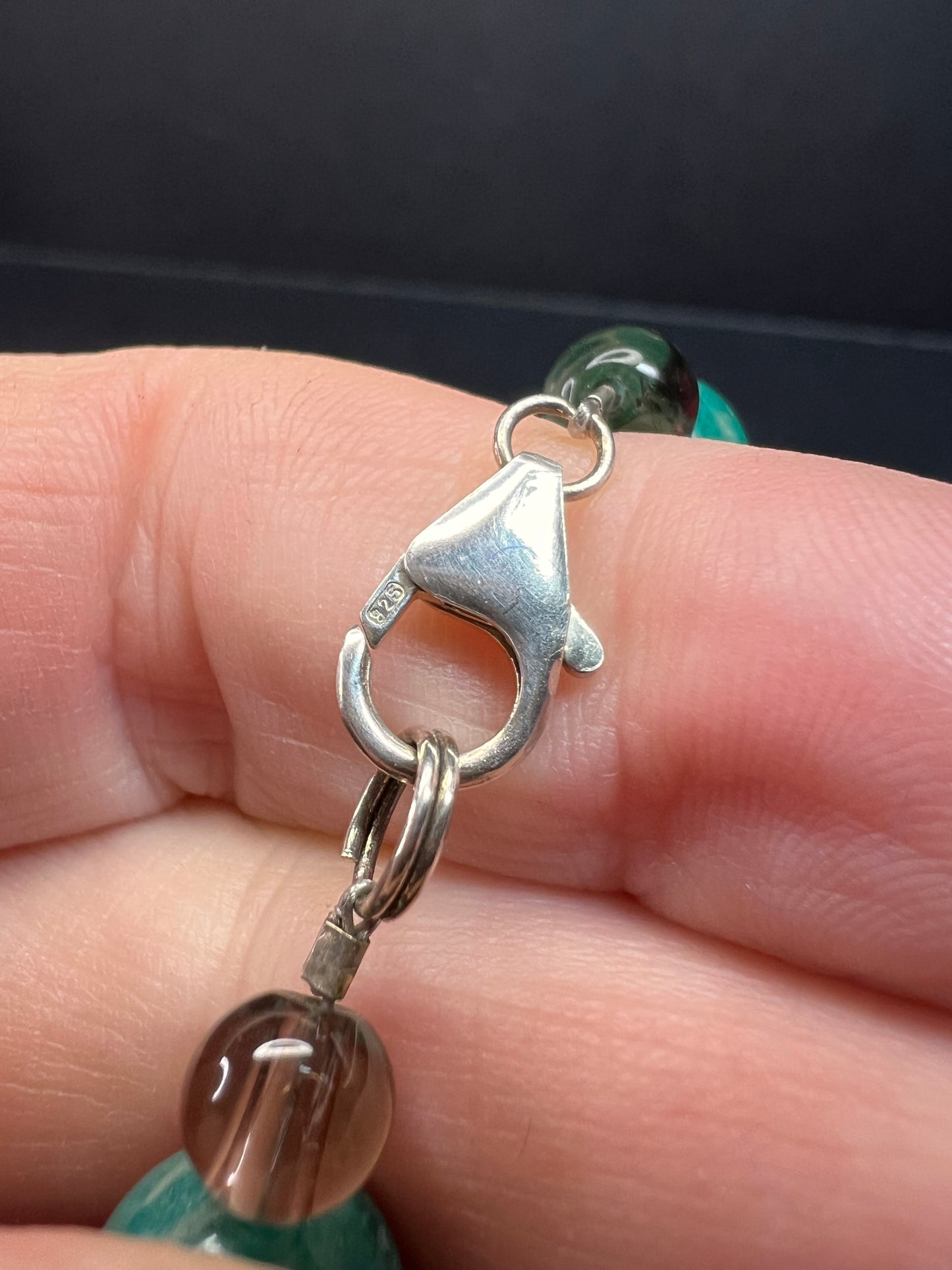 Russian amazonite and smoky quartz necklace with sterling silver clasp