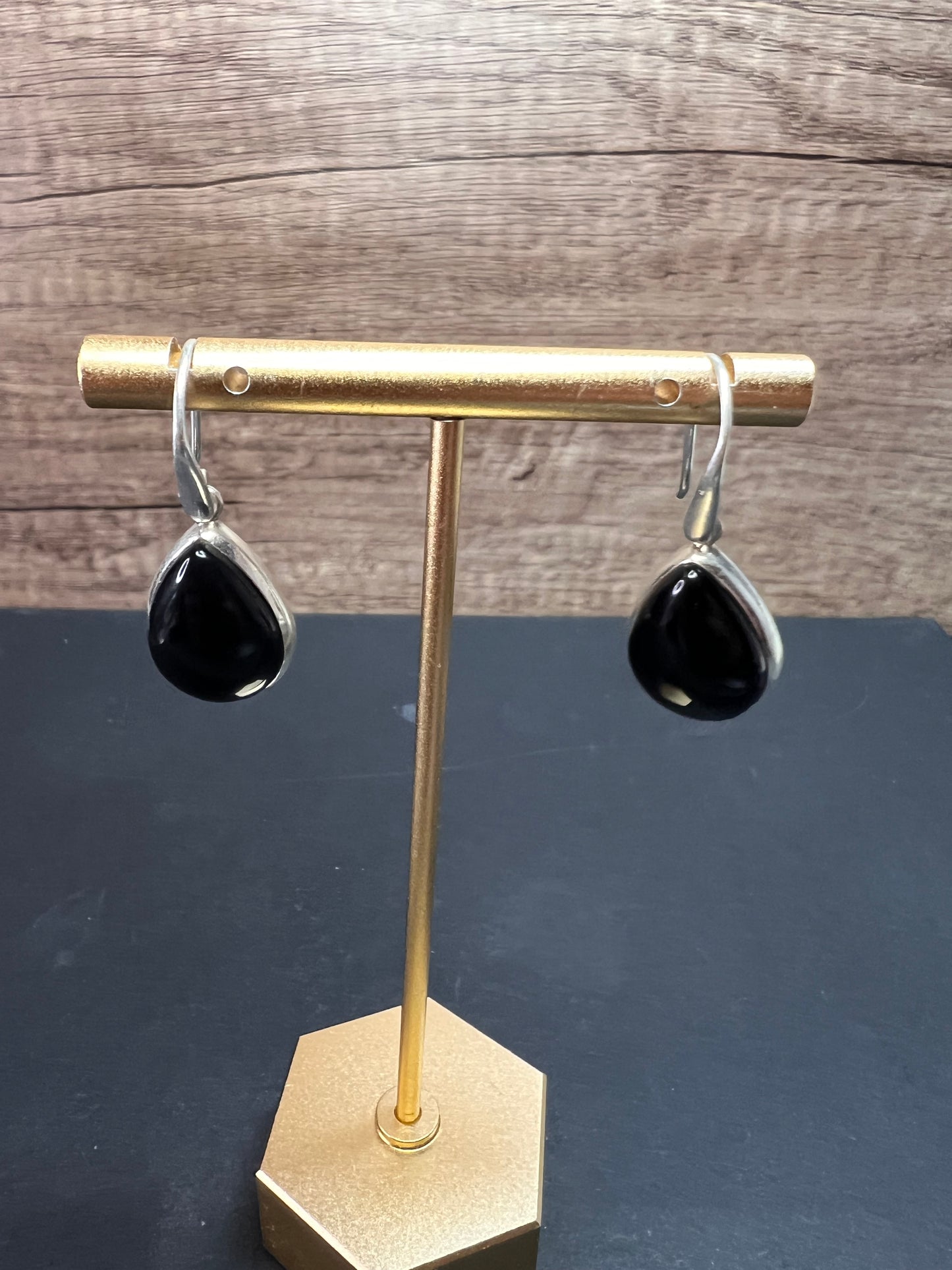 NEW Black onyx sterling silver teardrop earrings 7.57 grams