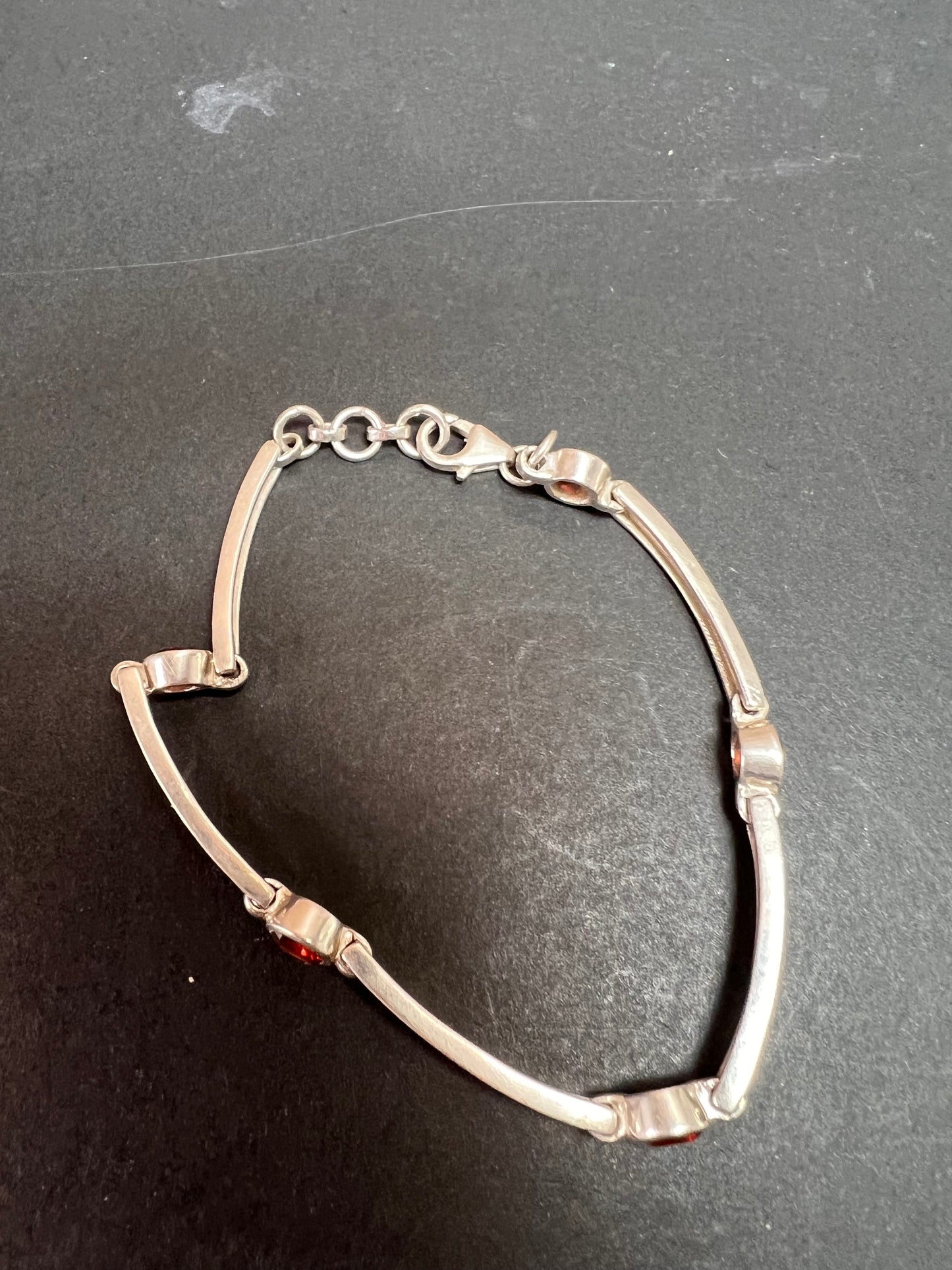NEW sterling silver garnet station link bar bracelet 8.70 grams