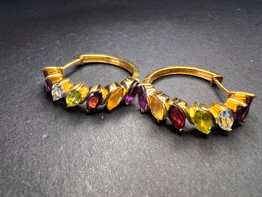 NEW multi gemstone hoop earrings in vermeil gold over sterling silver