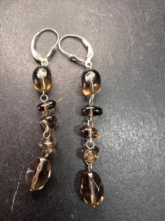 NEW Nate & Etan smoky quartz sterling silver dangle earrings