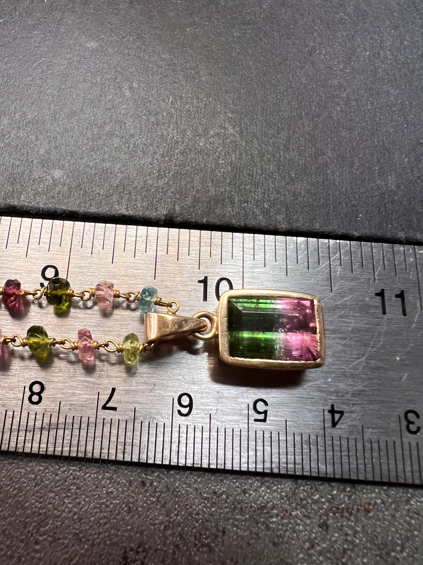 Vintage 14k & 18k gold watermelon tourmaline pendant necklace