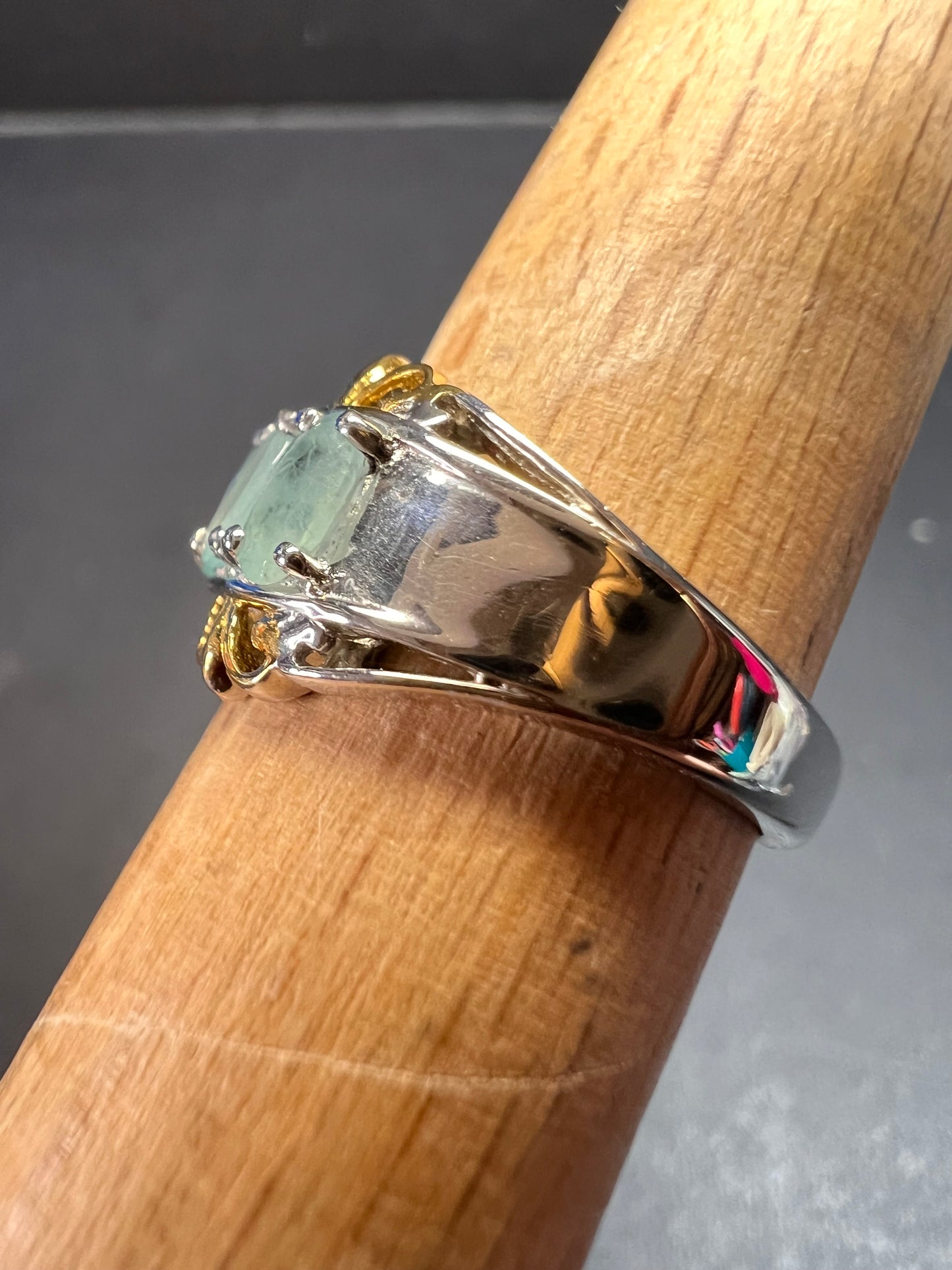 Grandidierite 7 stone two toned sterling silver ring size 5