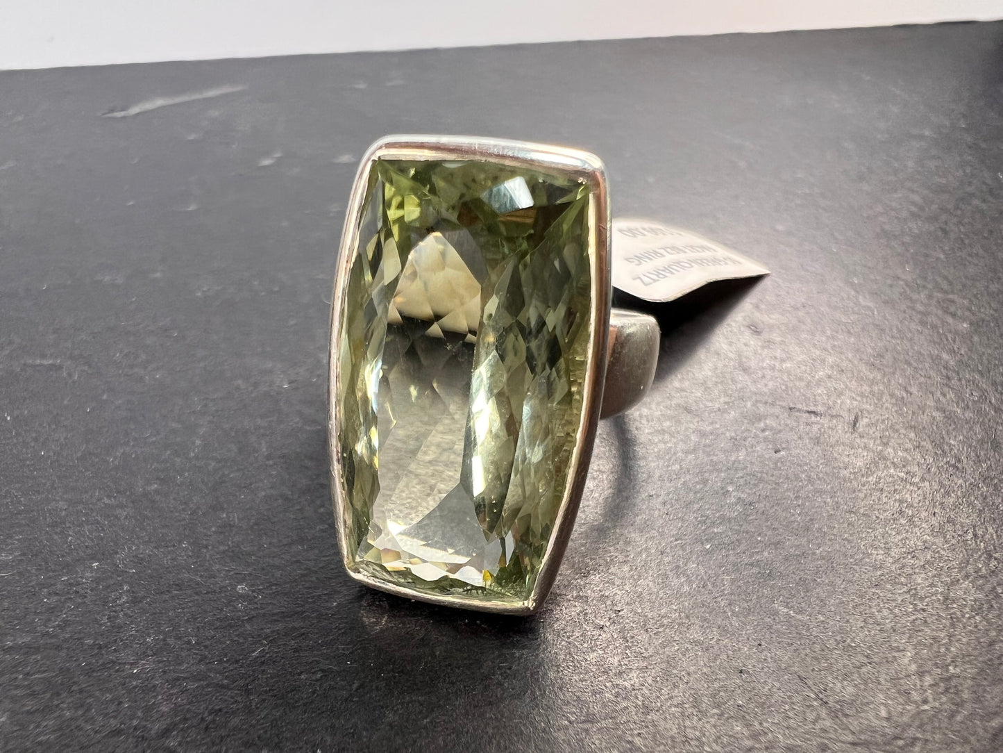 NEW cushion cut Prasiolite sterling silver ring size 7 10.83 grams
