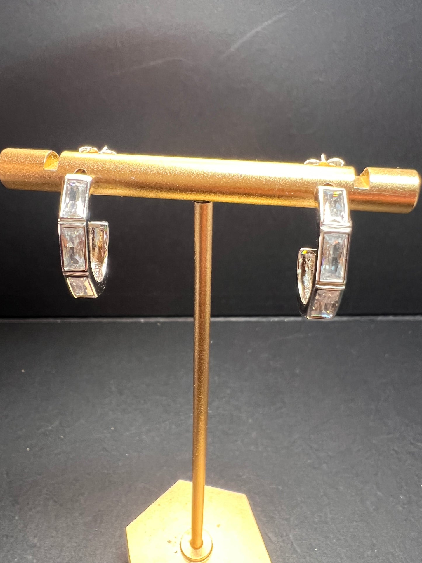 CZ half hoop earrings in sterling silver