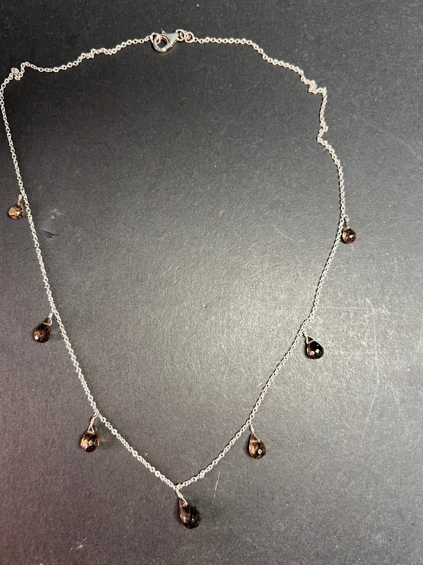 NEW smoky quartz Sterling silver 20 inch station necklace