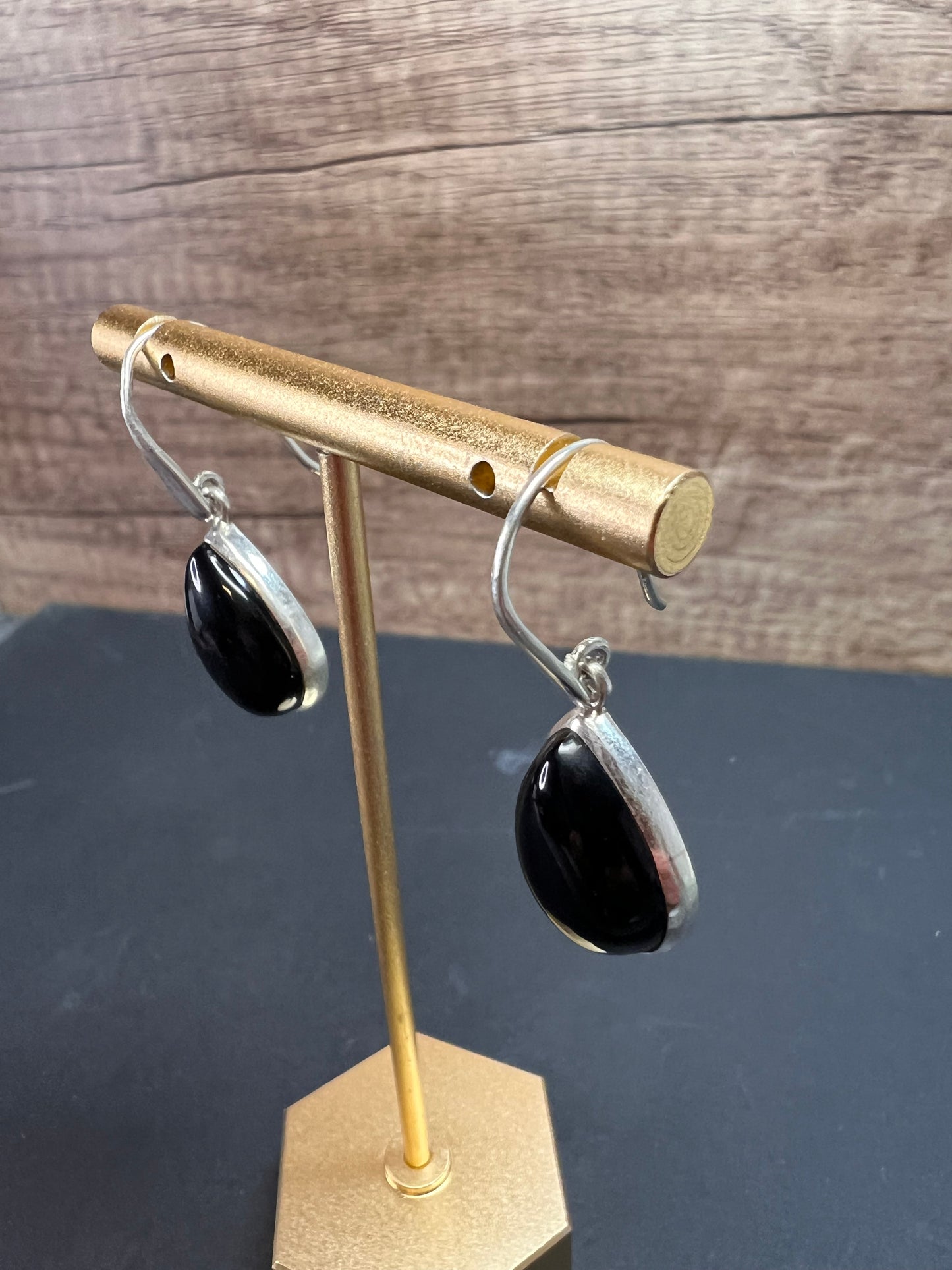 NEW Black onyx sterling silver teardrop earrings 7.49 grams