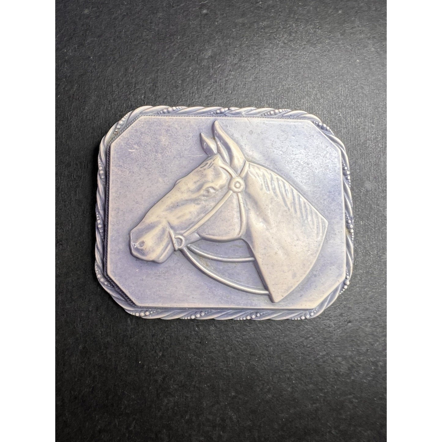 Vintage 1940’s Celluloid Horse Head Brooch/Pin Blue Square Fashion Retro 2"