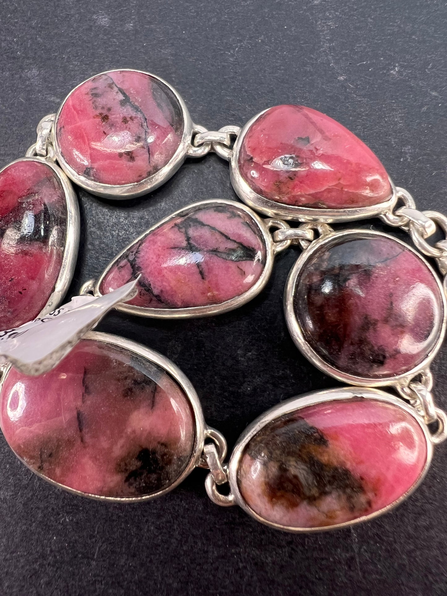 New Rhodonite free form sterling silver link bracelet 8-8.5 inch