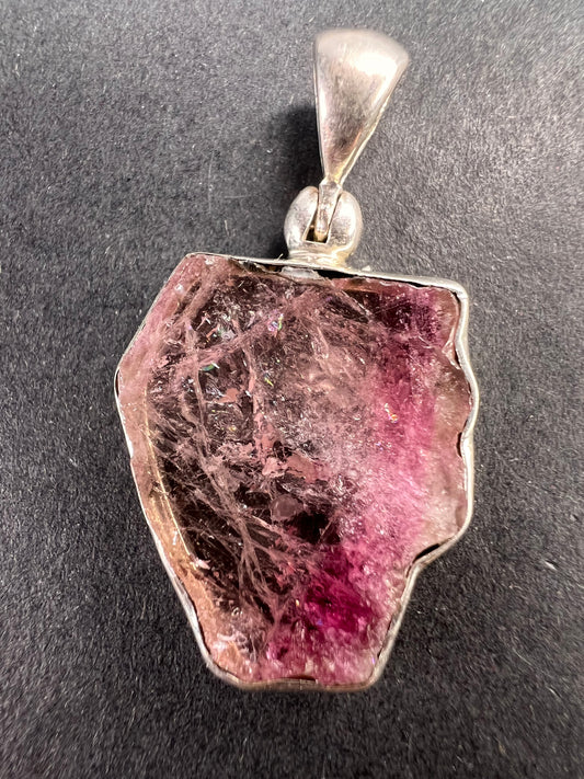 NEW Pink bi color tourmaline sterling silver pendant 2.79 grams