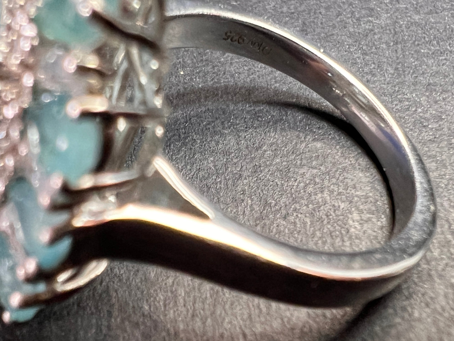 NEW grandidierite and zircon cocktail ring in rhodium over sterling silver size 7