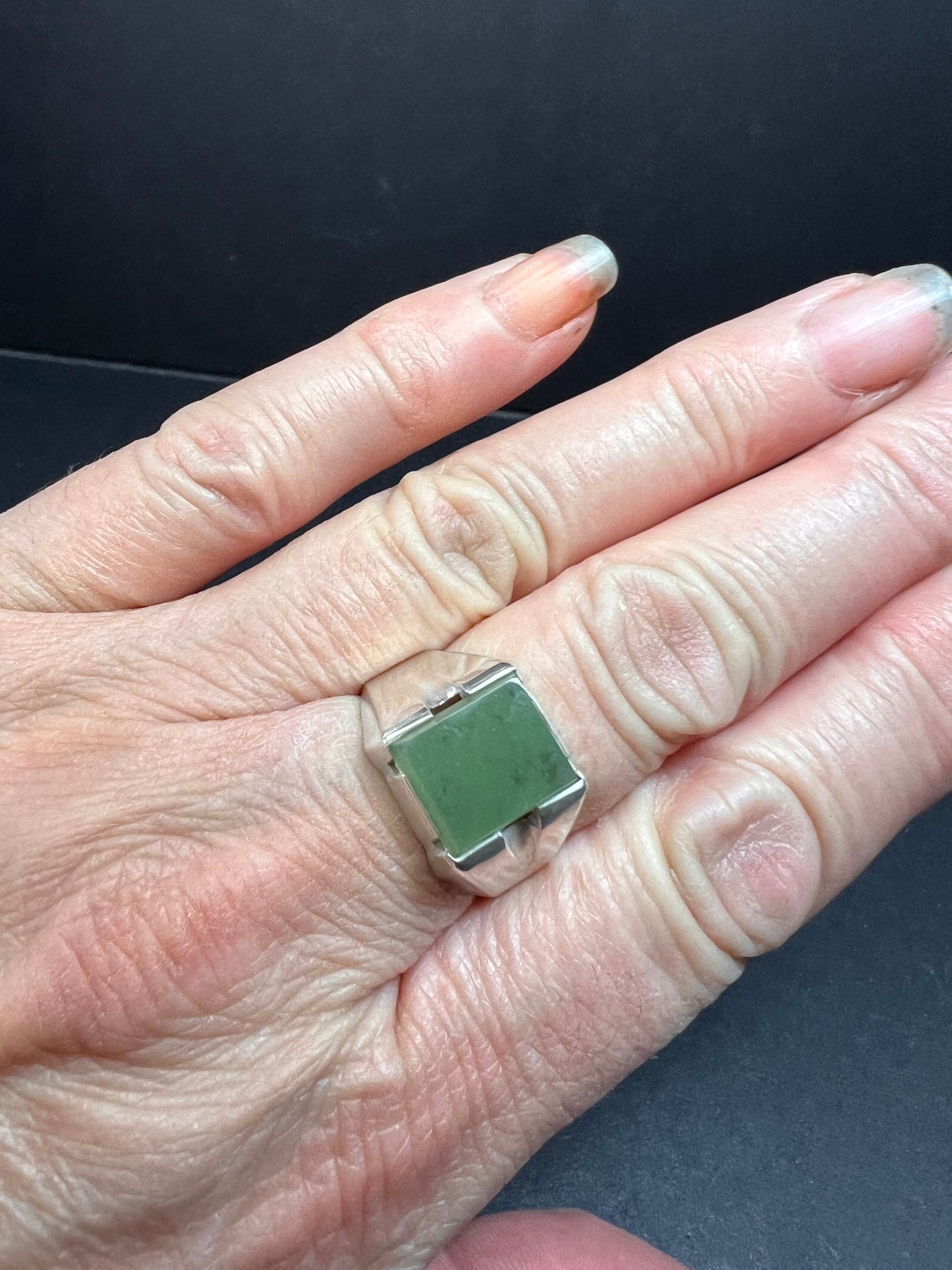 Vintage Nephrite Jade Pa Ha Company Sterling silver ring size 9