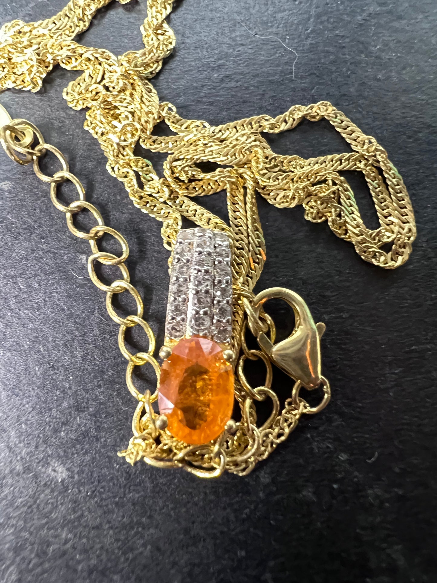 Orange Mandarin Garnet 18K Yellow Gold Over Silver Pendant With Chain 1.02ctw *NEW*