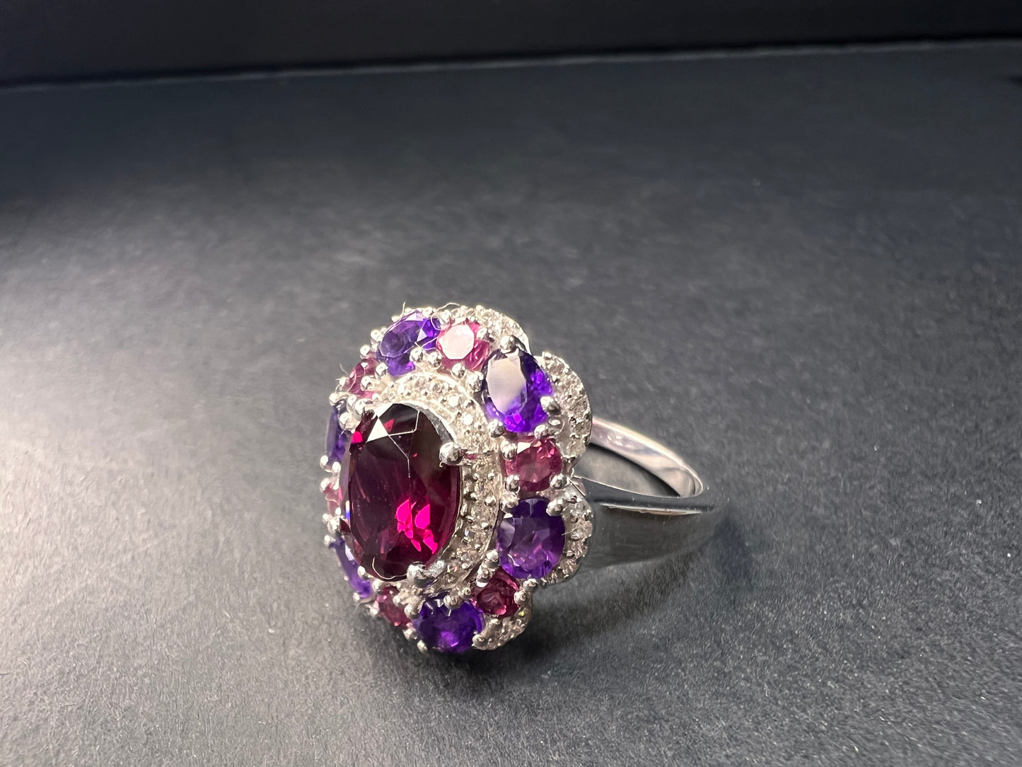 NEW rhodolite garnet and amethyst ring in sterling silver size 7