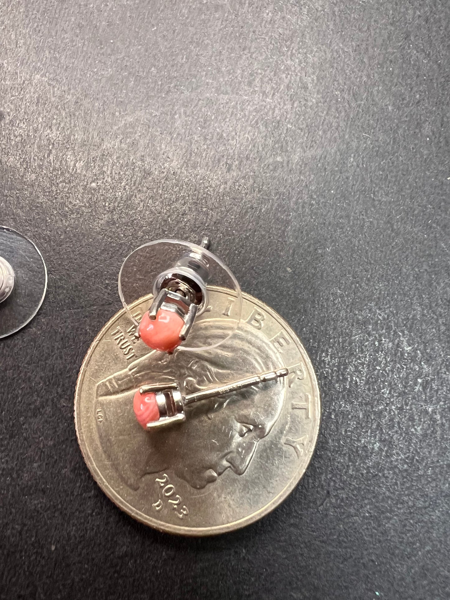 NEW Oregon peach opal 6mm stud earrings in rhodium over sterling silver