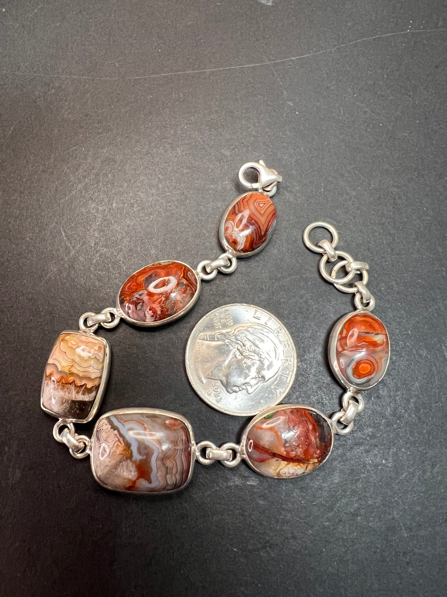 NEW Crazy lace agate Sterling silver link bracelet 21.55 grams