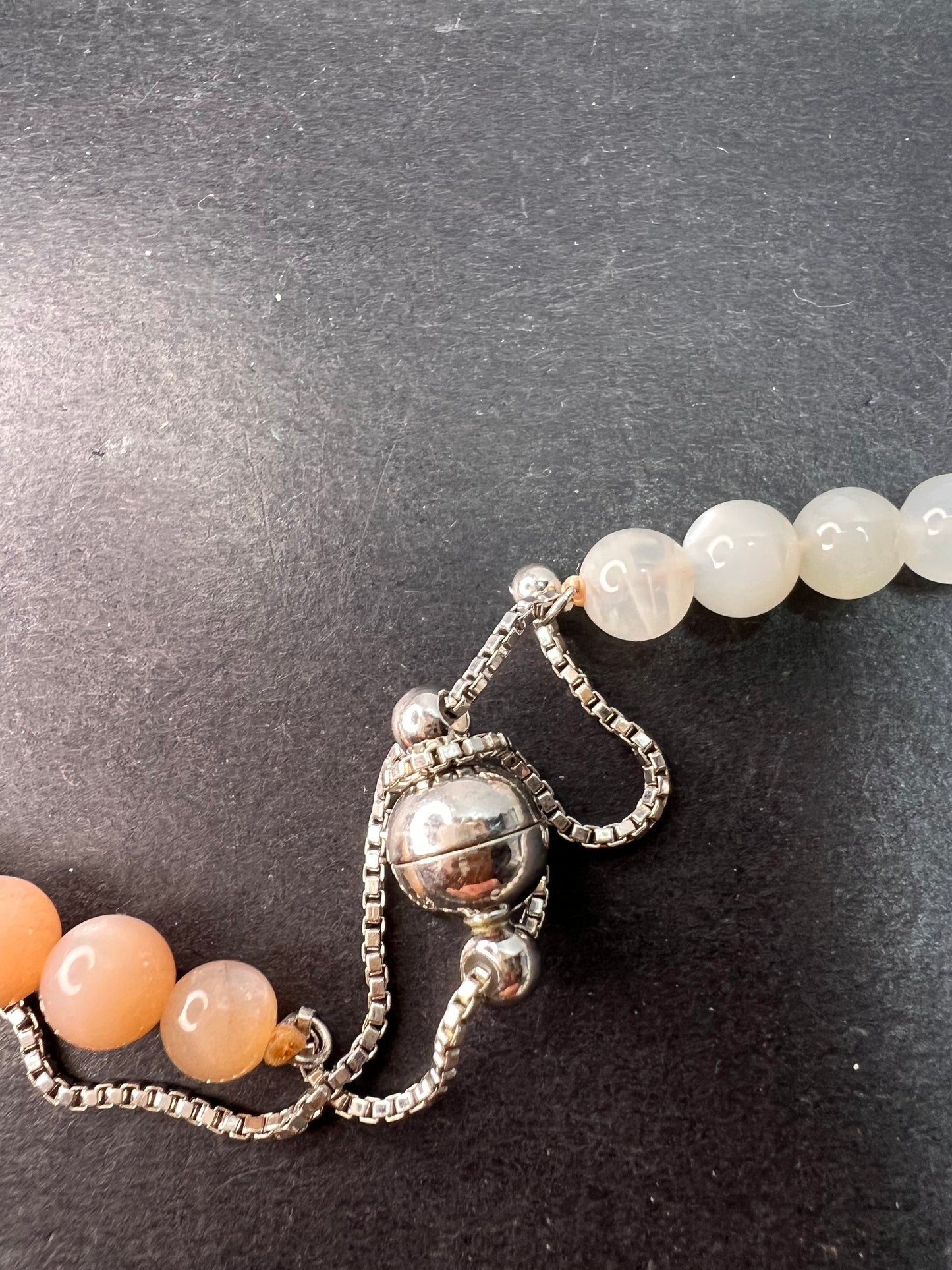 Mixed moonstone sterling silver bolo necklace