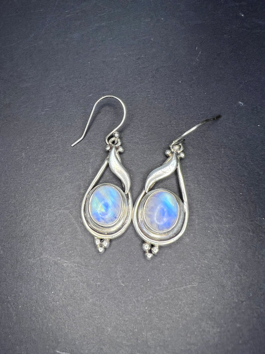 Arya rainbow moonstone sterling silver dangle earrings