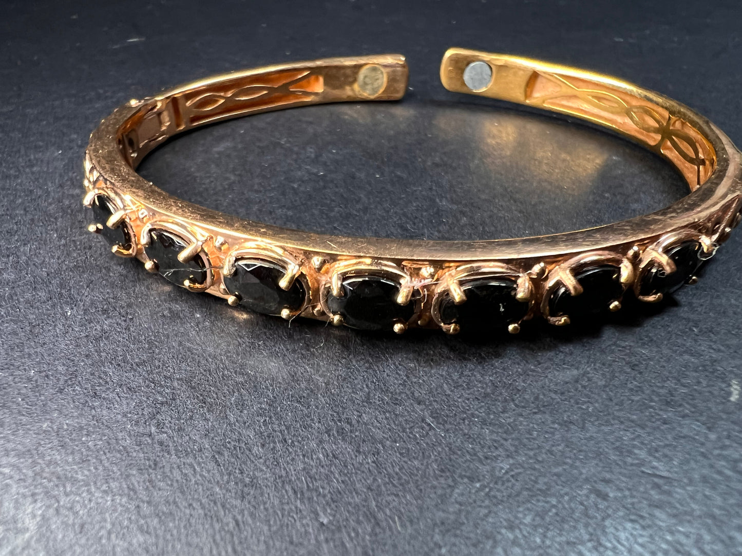 Shungite and copper cuff bracelet with rose gold plating and magnets