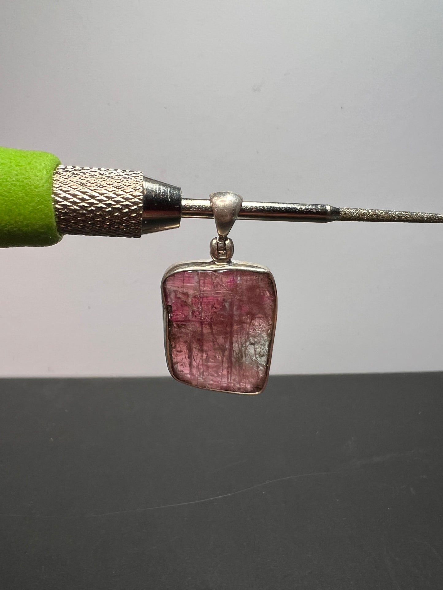 NEW Pink/ bi colored watermelon half rough tourmaline pendant in sterling silver 3.95 grams