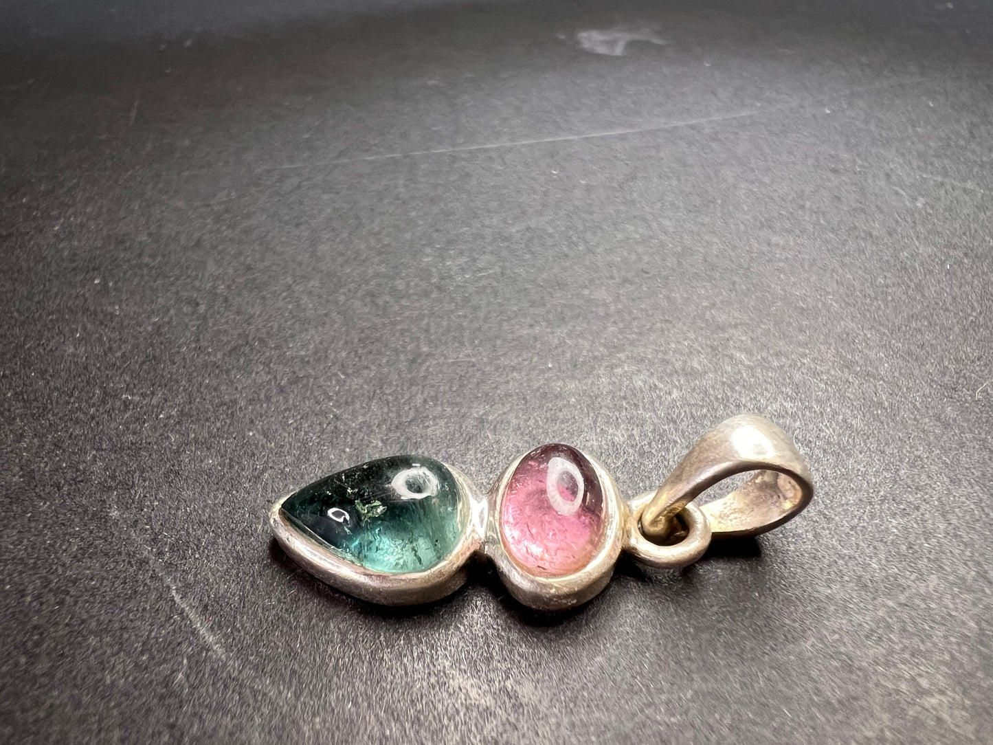 NEW Pink and blue indicolite tourmaline sterling silver pendant 2.13 grams
