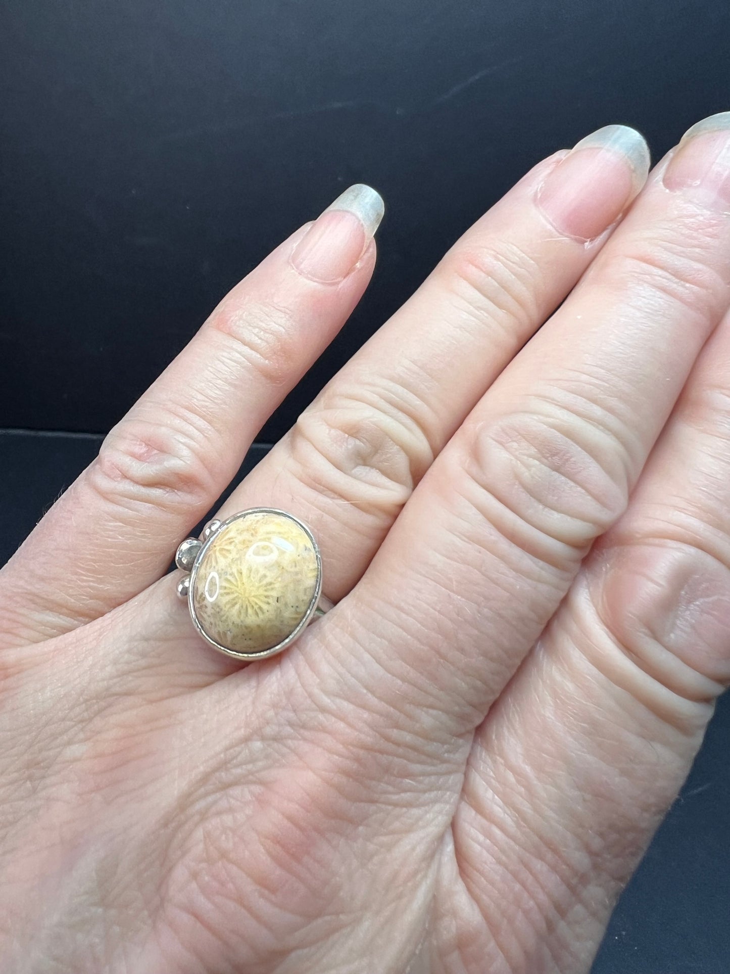 Sajen fossil coral sterling silver ring size 7