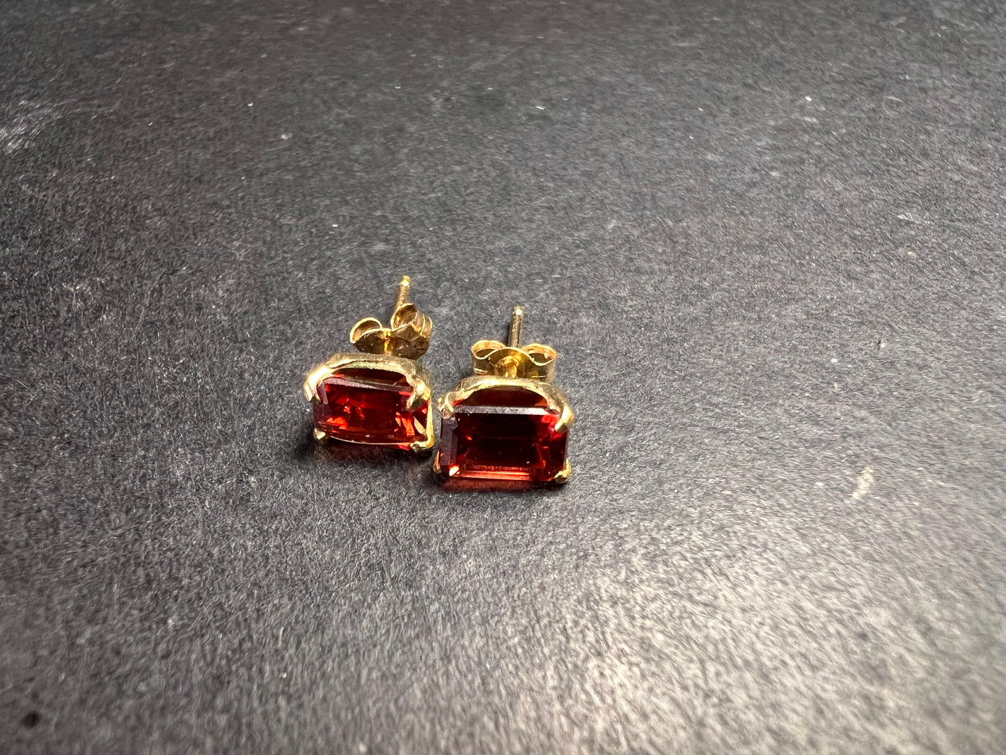 14k Gold Emerald-Cut Garnet Stud Earrings