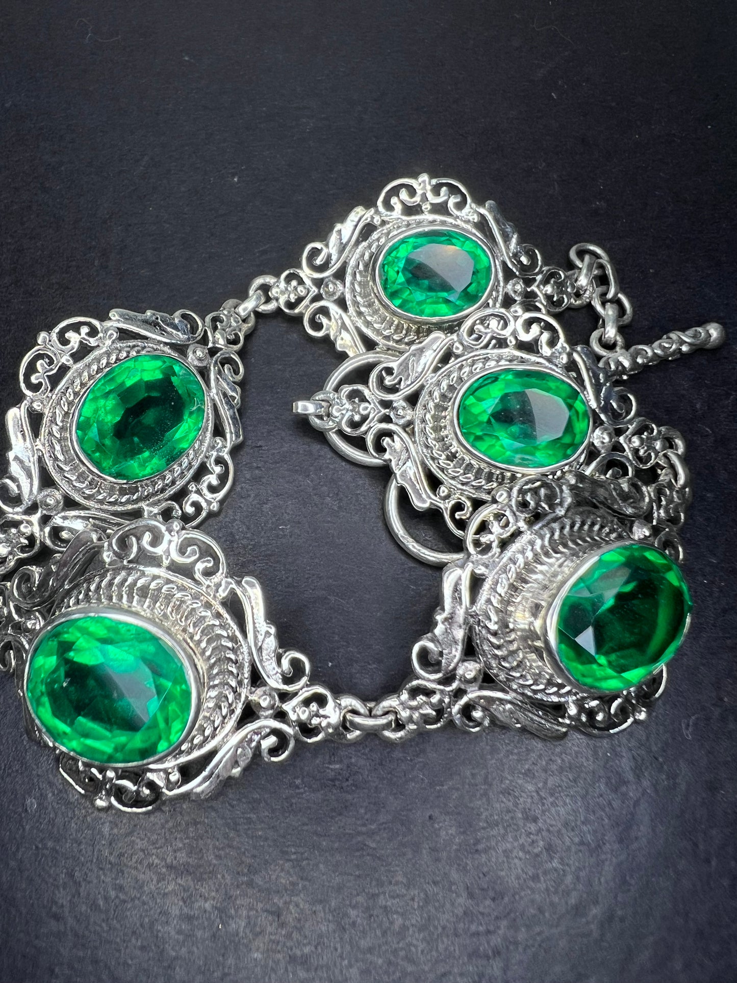 The Green Queen vintage Sterling silver toggle bracelet with green quartz