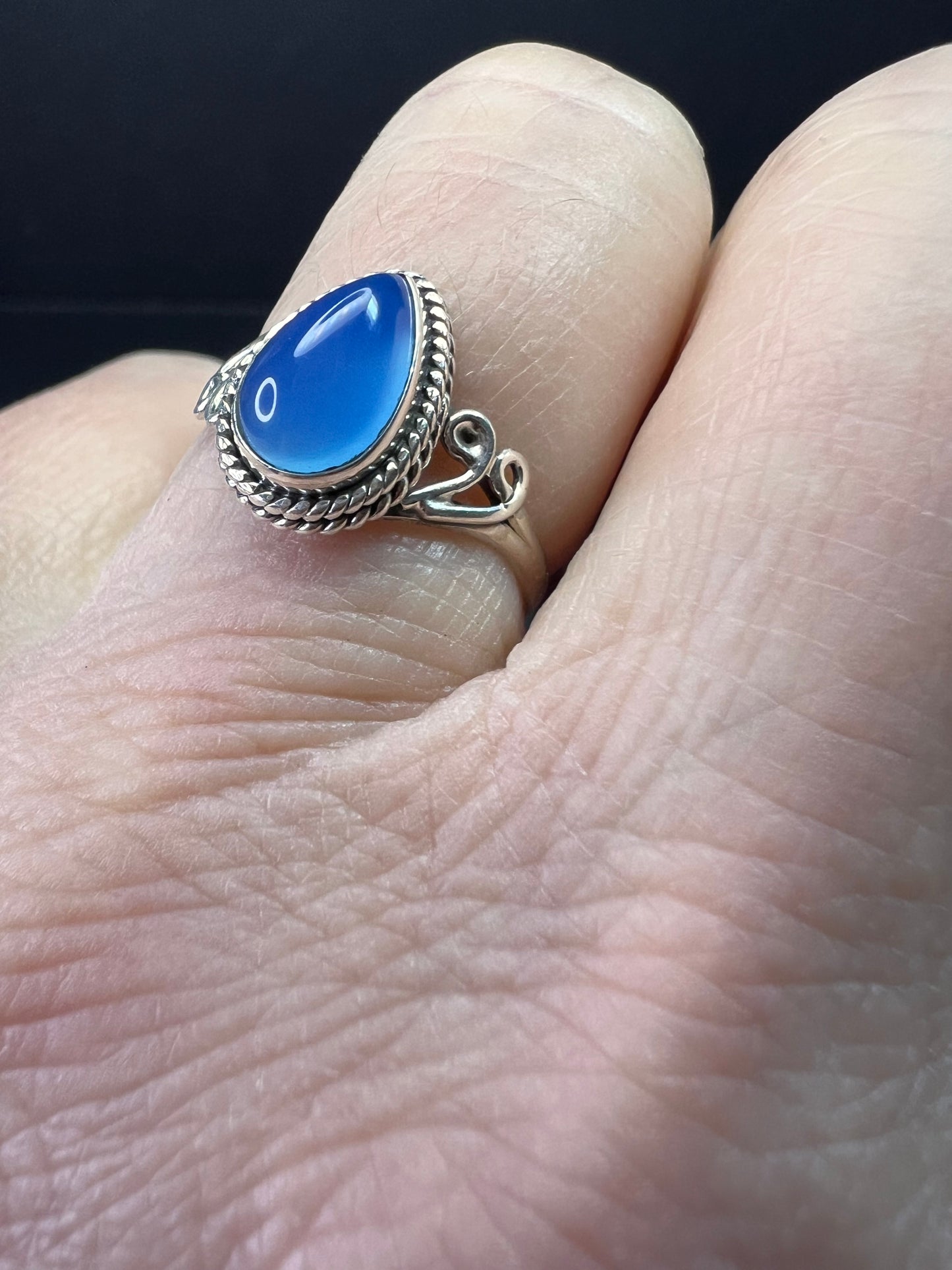 Blue chalcedony sterling silver ring size 7