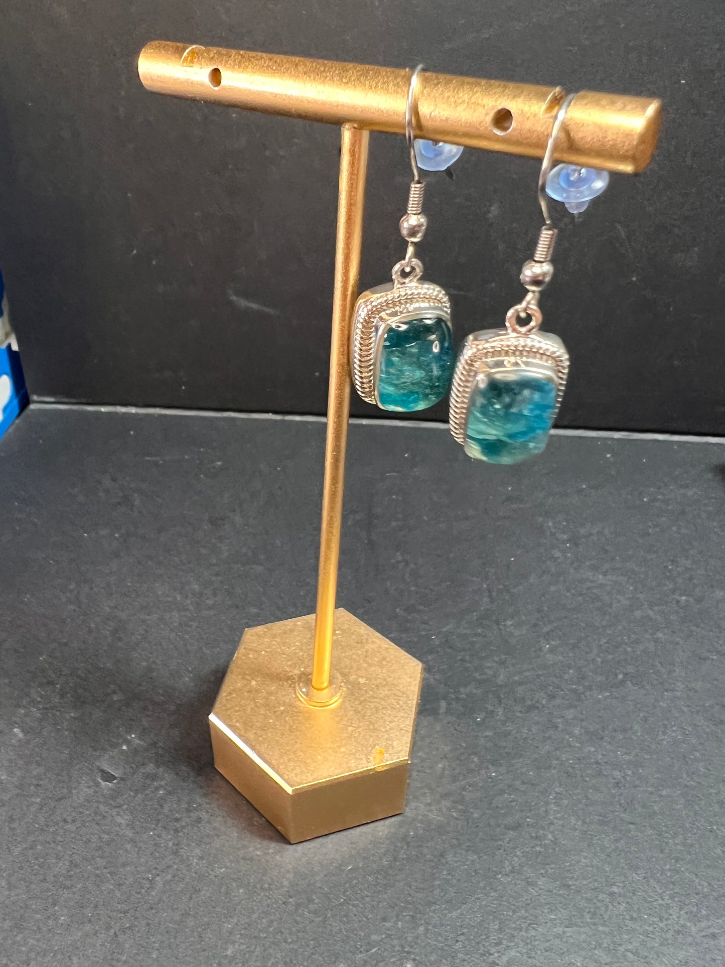 NEW neon apatite in matrix in platinum over copper