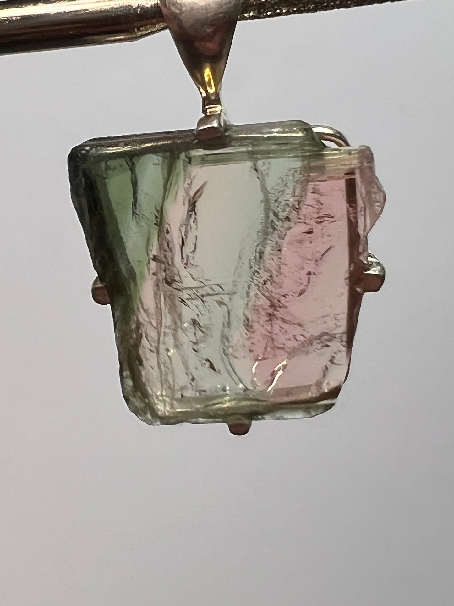 NEW watermelon tourmaline sterling silver freeform pendant 2.52 grams