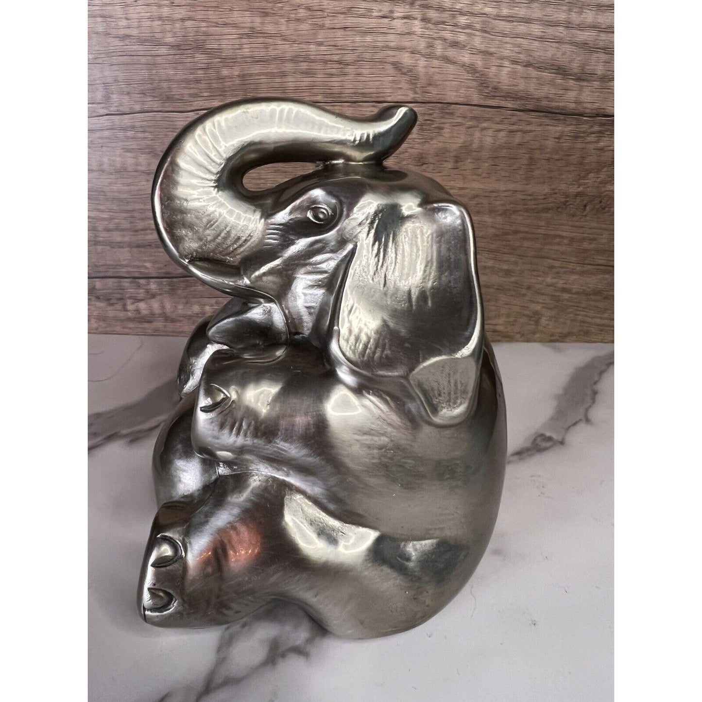 Vtg Elephant Bookend Doorstop Paperweight MCM Silver Gold Trunk Up Elephant