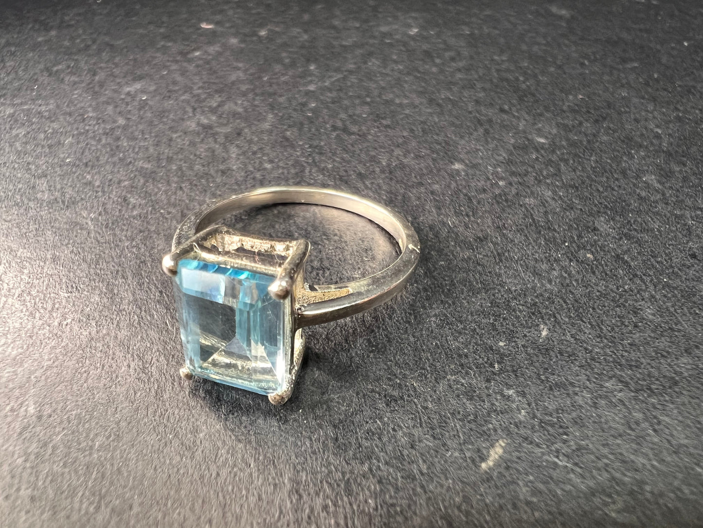 Blue topaz emerald cut sterling silver ring size 7