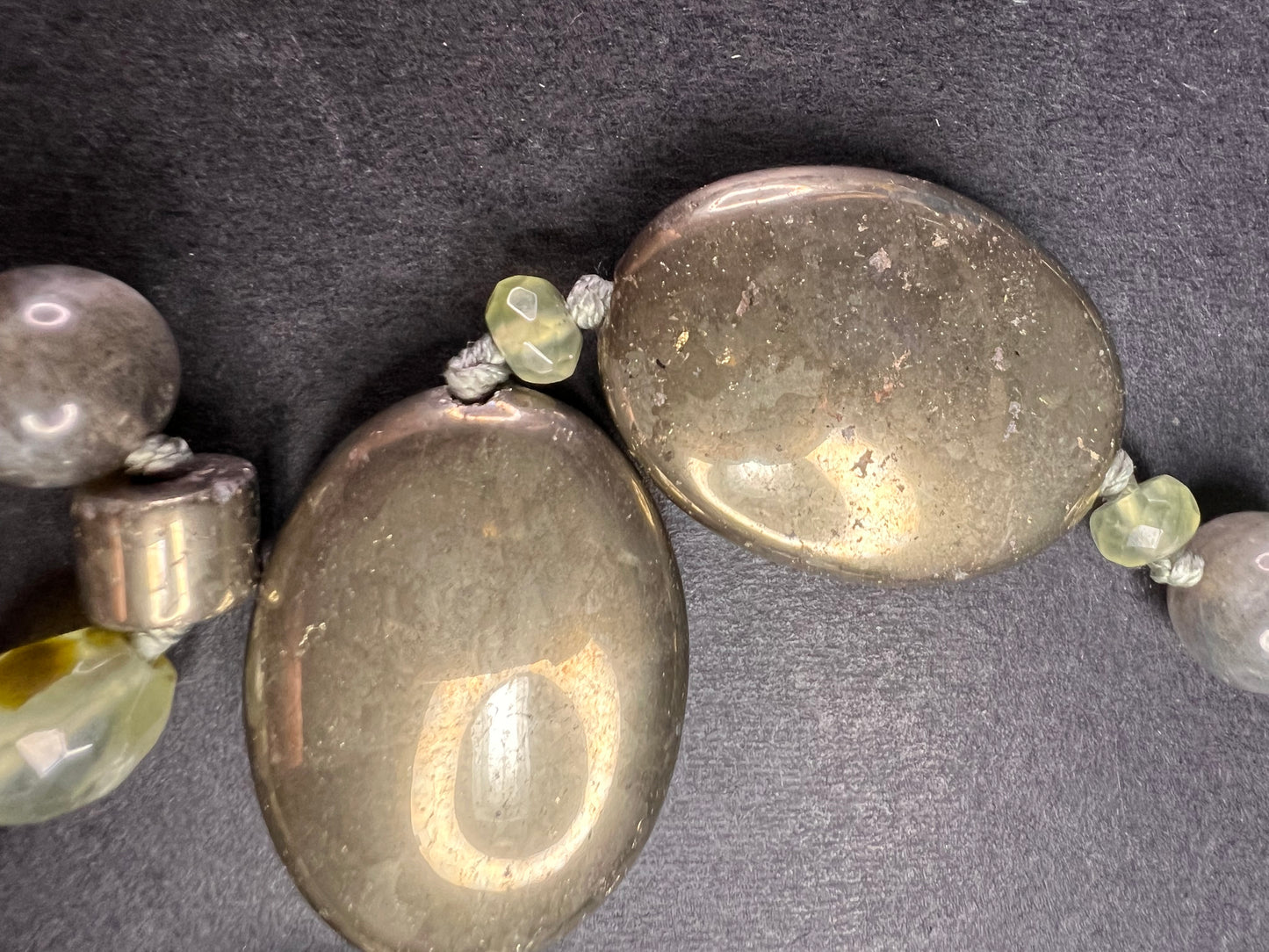 NEW pyrite and labradorite 32 inch necklace with sterling silver clasp