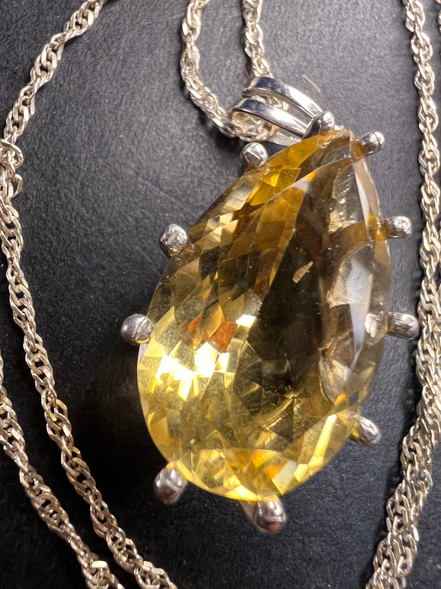 Pear cut citrine sterling silver pendant and chain
