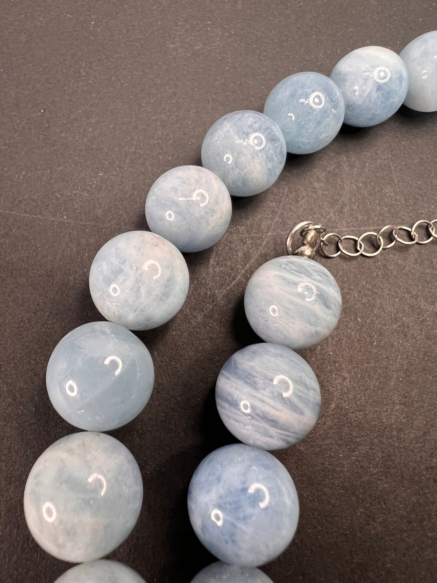 Aquamarine 11mm beaded necklace with sterling silver clasp