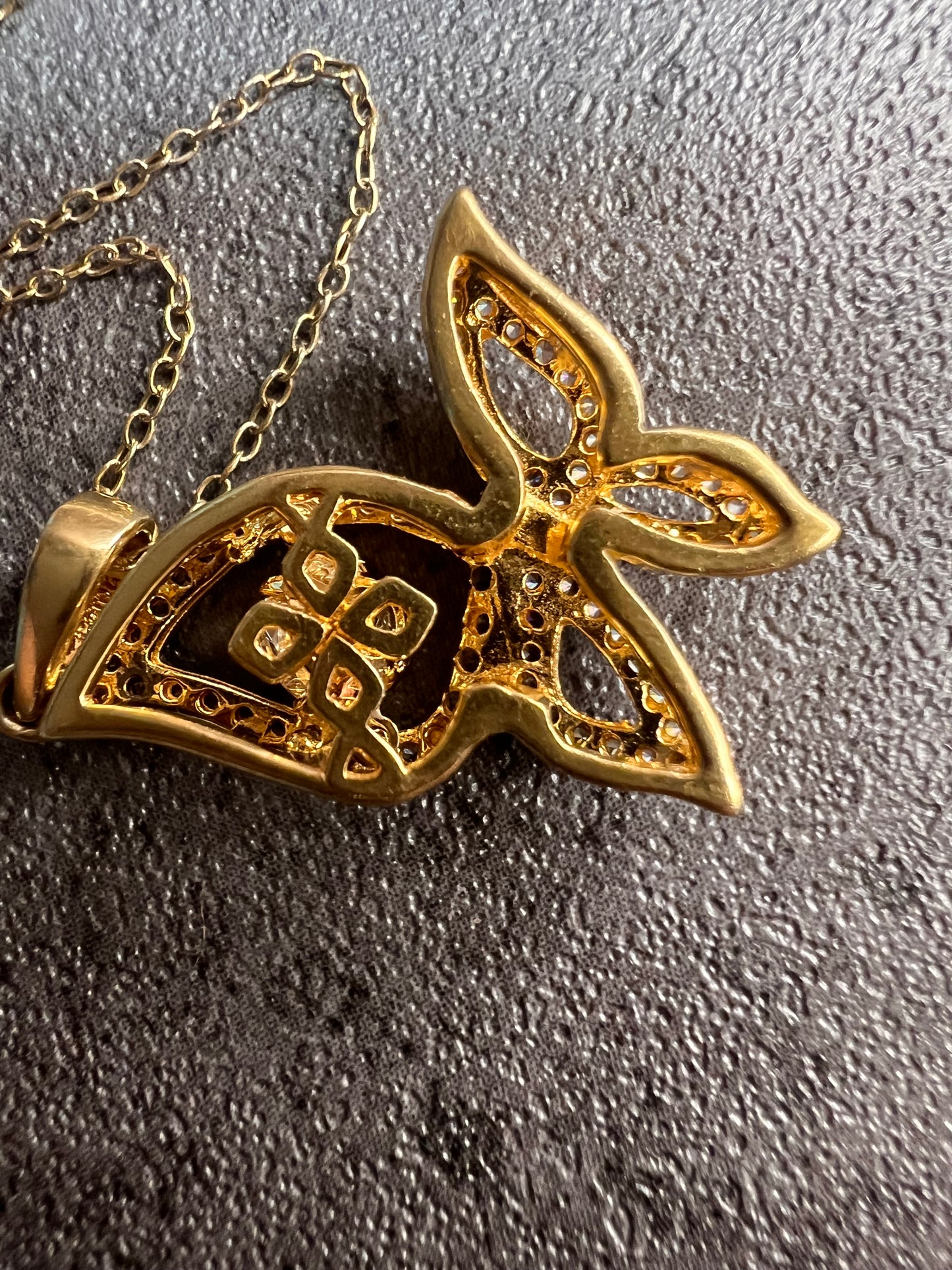 Butterfly CZ pendant in YG over sterling silver with 18 inch chain