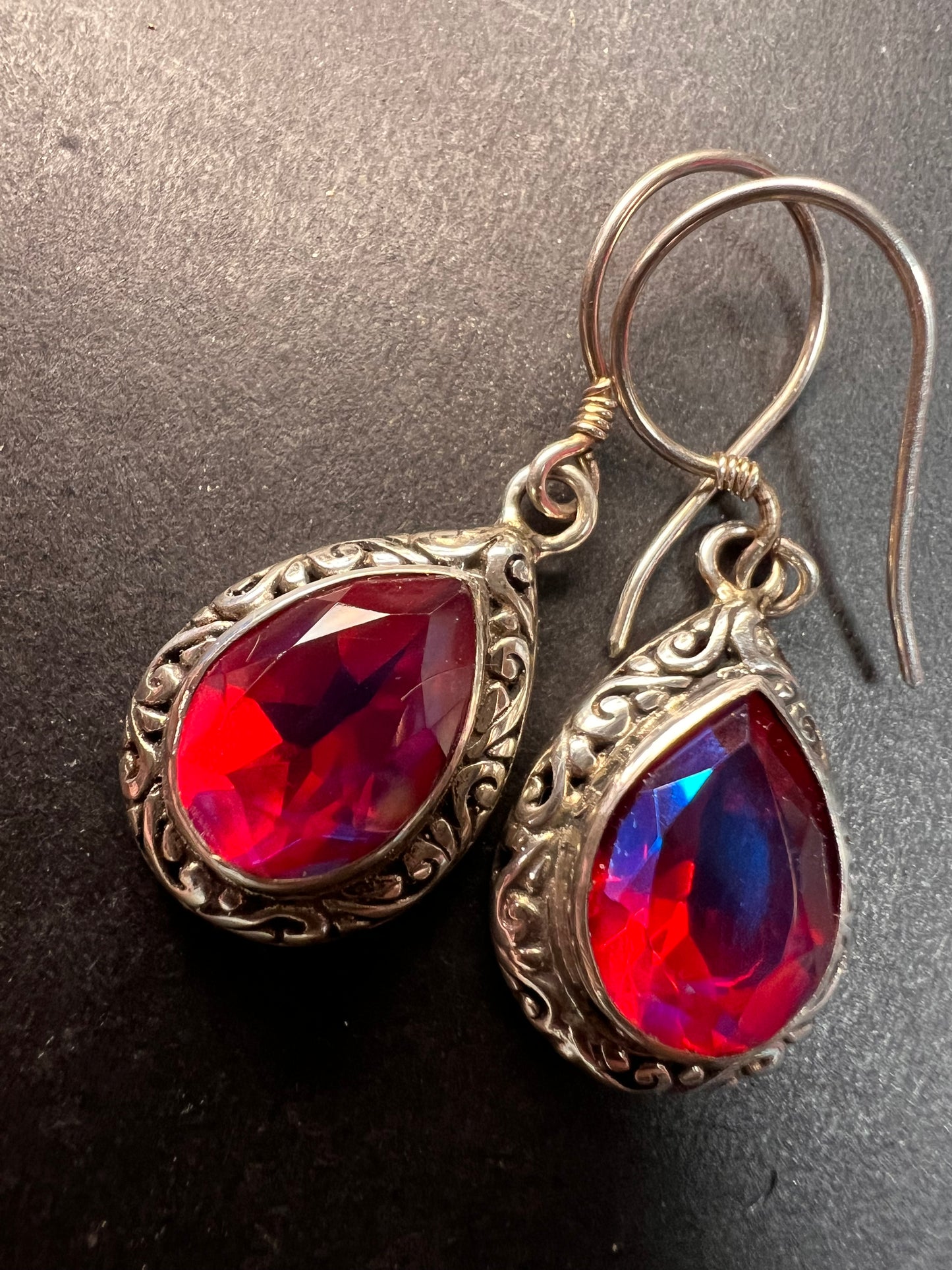 Volcanic Quartz Bali style sterling silver teardrop earrings