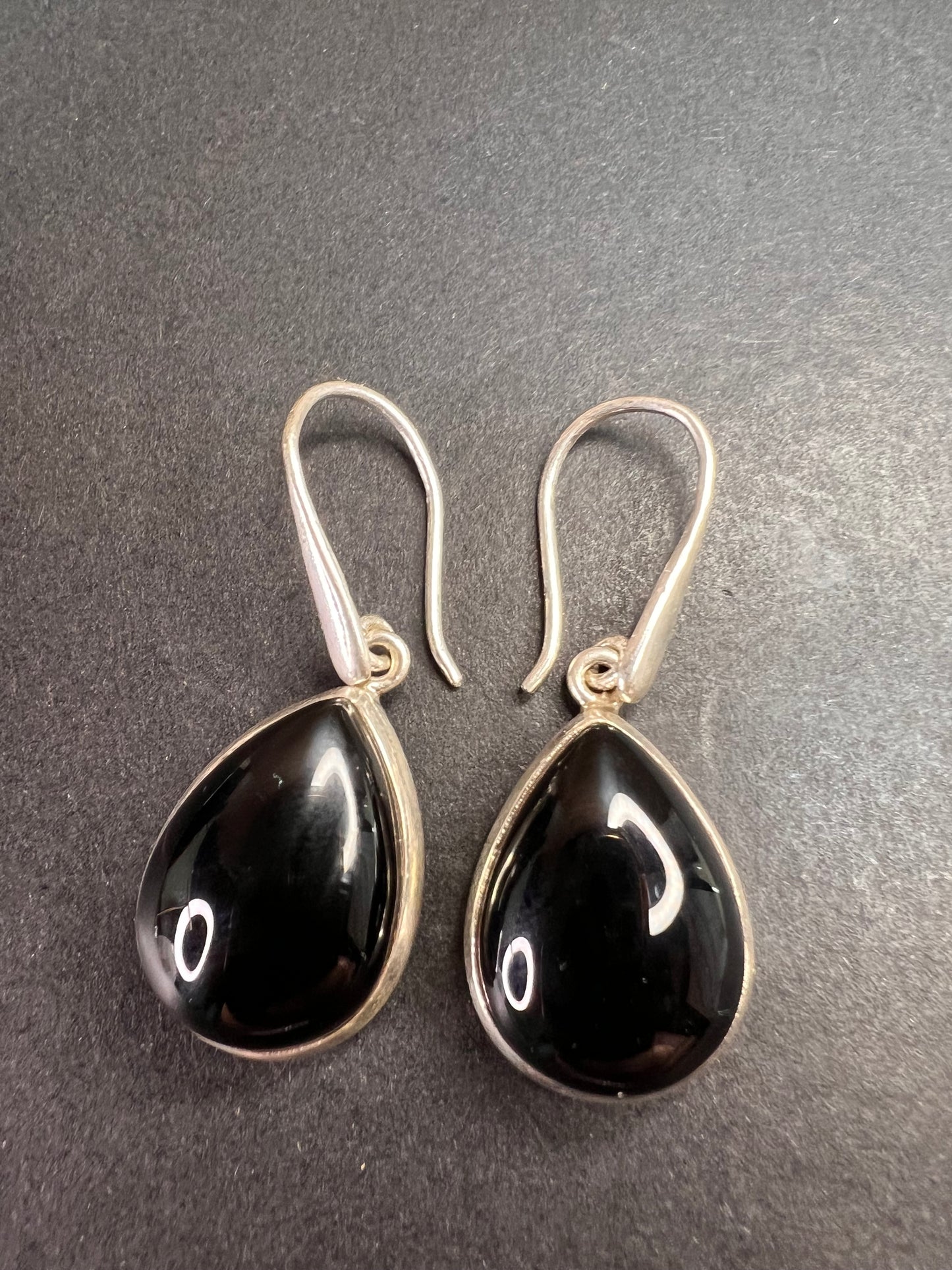 NEW Black onyx sterling silver teardrop earrings 8.12 grams