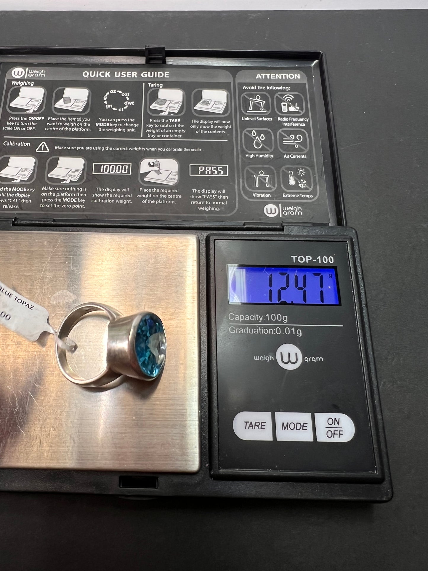 NEW size 8 Blue topaz sterling silver ring size 12.47 grams