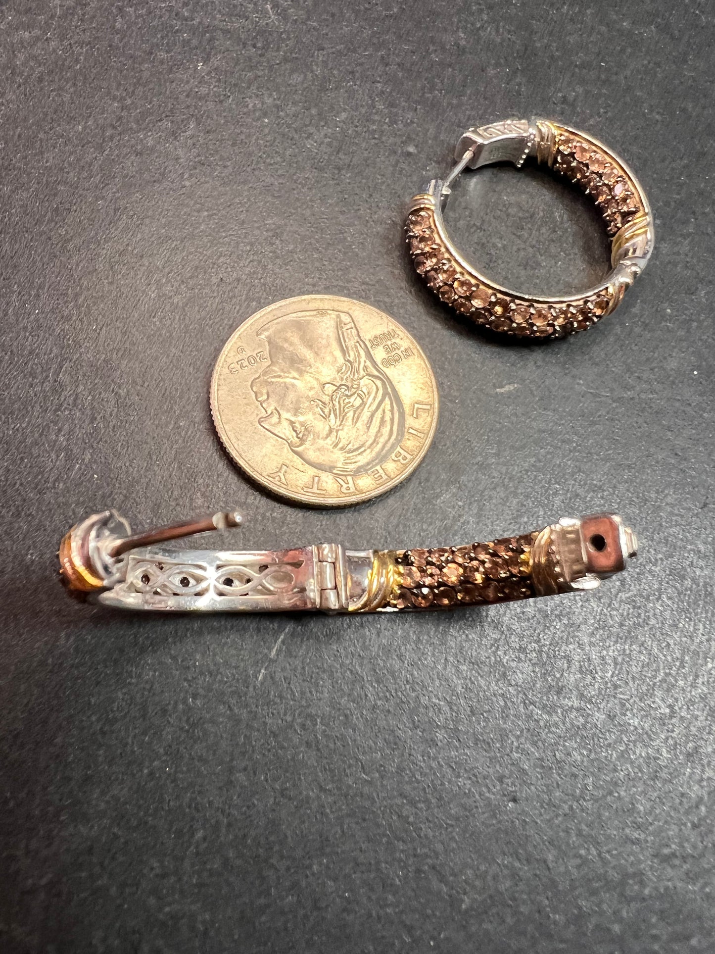 Andalusite inside out hoop earrings in gold and rhodium over sterling silver